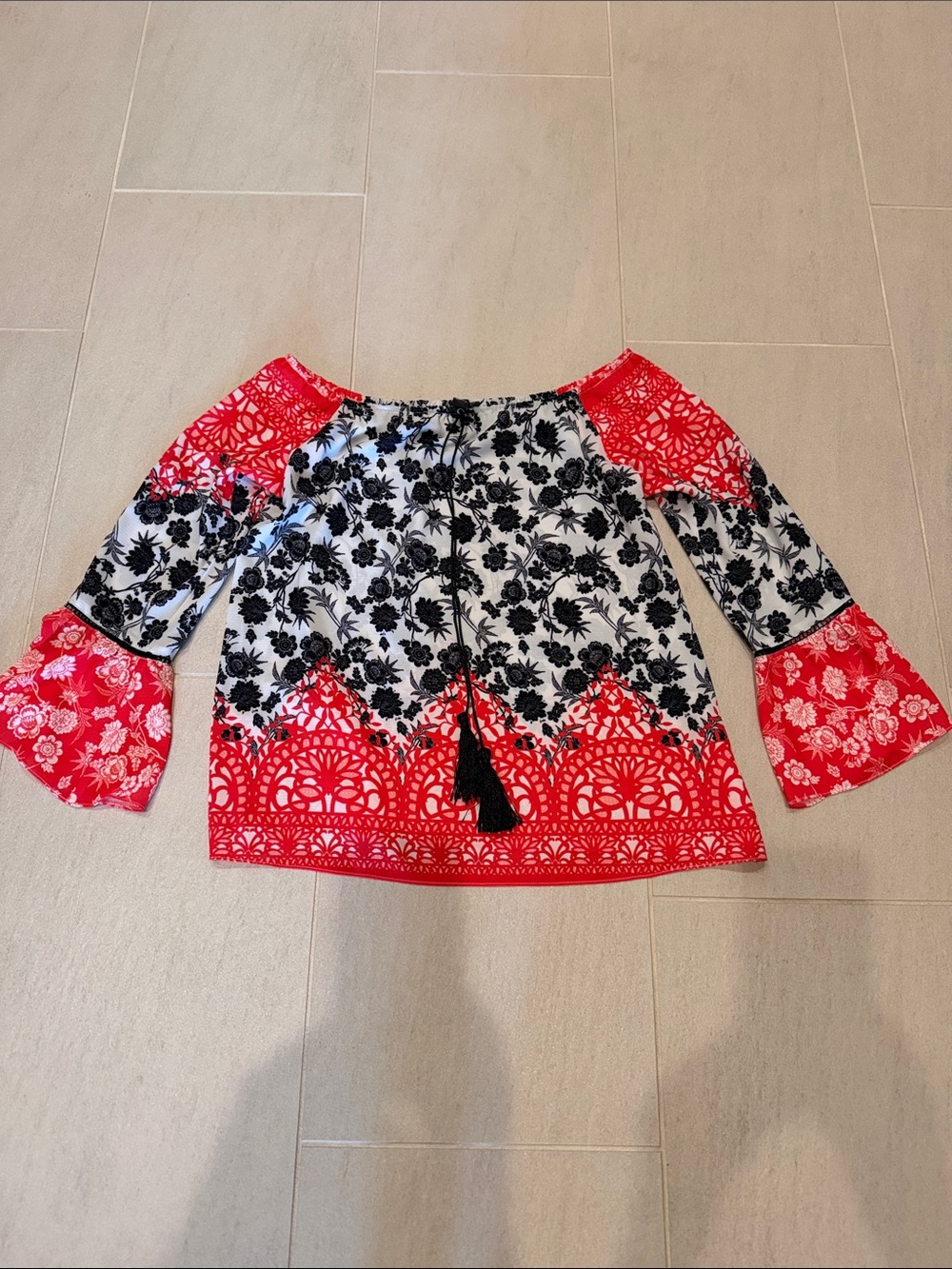 Yoana Baraschi Black & Red Floral Off-Shoulder Blouse